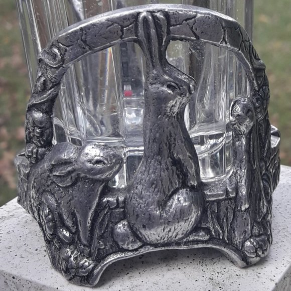 Silver Metal Bunny Rabbit Candle Holder or Trinket Dish Silver Metal Glass Gifts - Picture 3 of 16